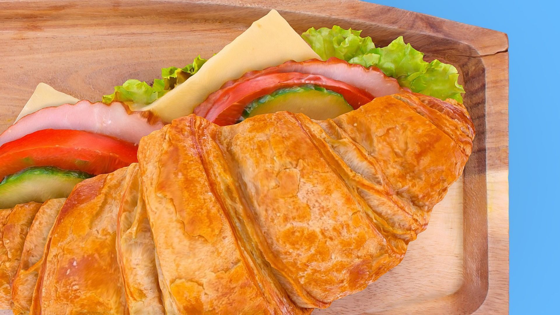 Croissant with Ham Tomato Cucumber and Greens obj gltf usdz 3D model_14
