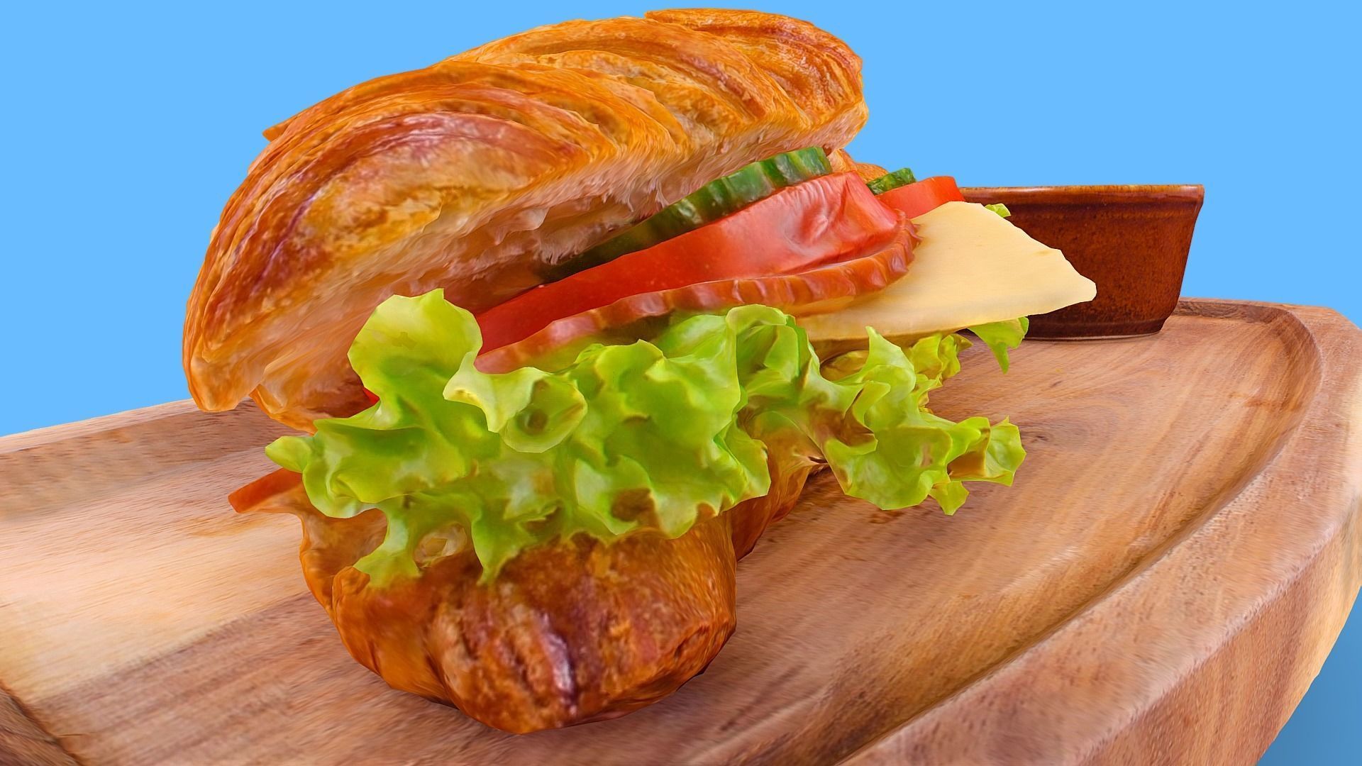 Croissant with Ham Tomato Cucumber and Greens obj gltf usdz 3D model_1