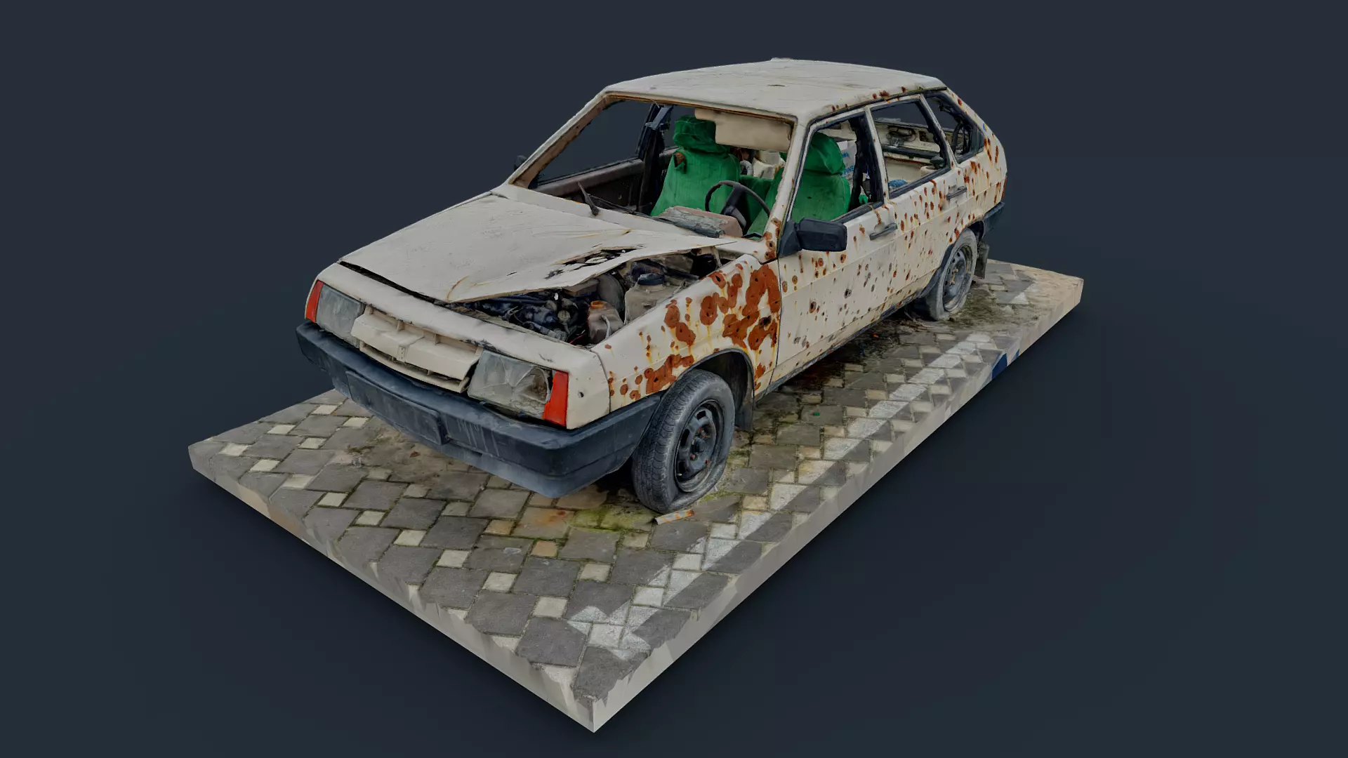 3D model VAZ Lada Sputnik 1300 Destroyed Car - Ukraine 3D model_0