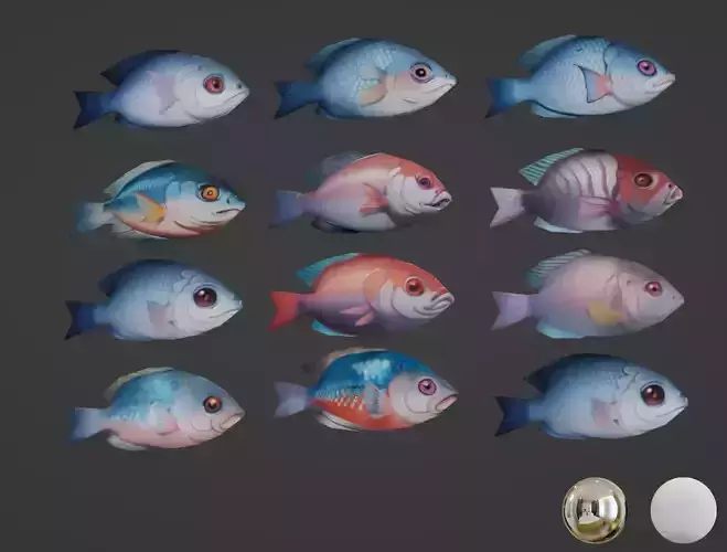 Stylized Fishes- Ai painted  Low-poly 3D model