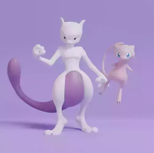 Pokemon - Mew and Mewtwo  with 2 poses 3D print model
