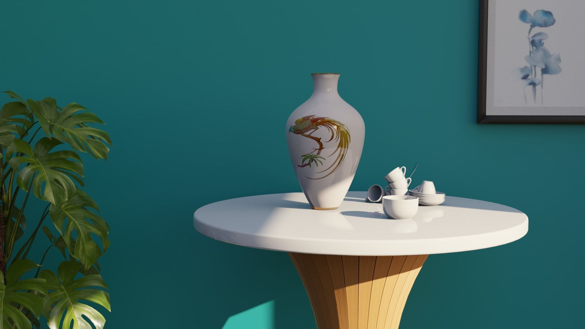 Mid-century Modern Round Table with Concave Pole Free 3D model_6