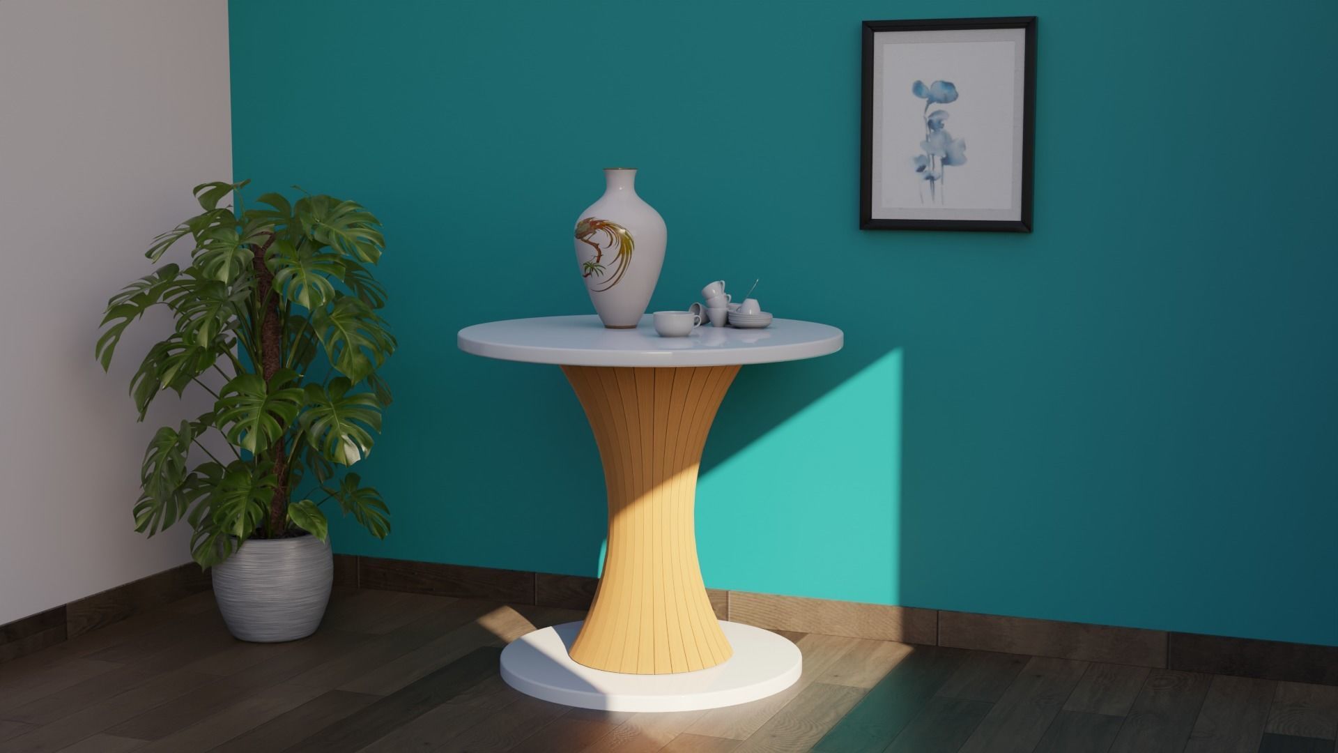 Mid-century Modern Round Table with Concave Pole Free 3D model_5