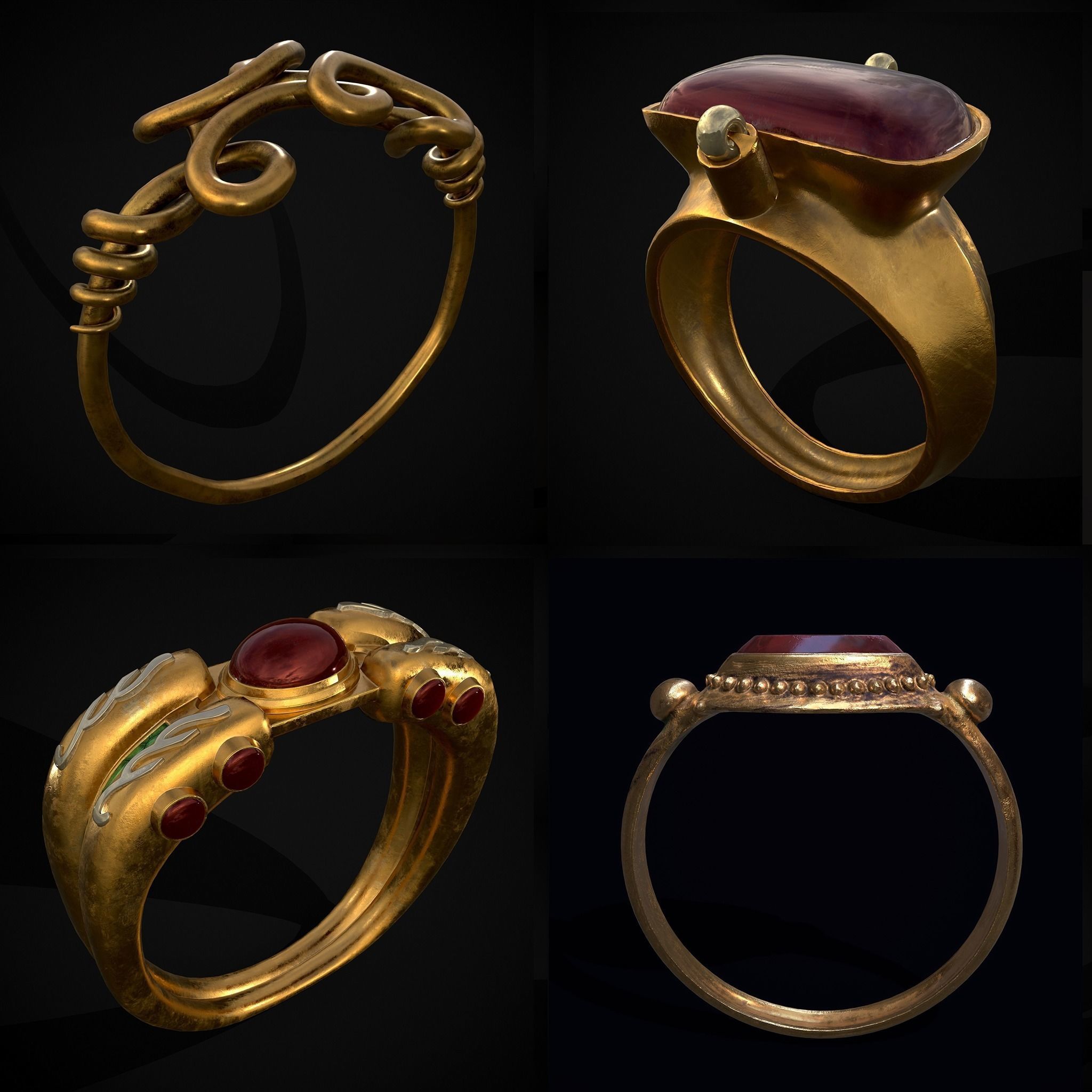 Medieval Rings Mix One 3D Model Collection_6