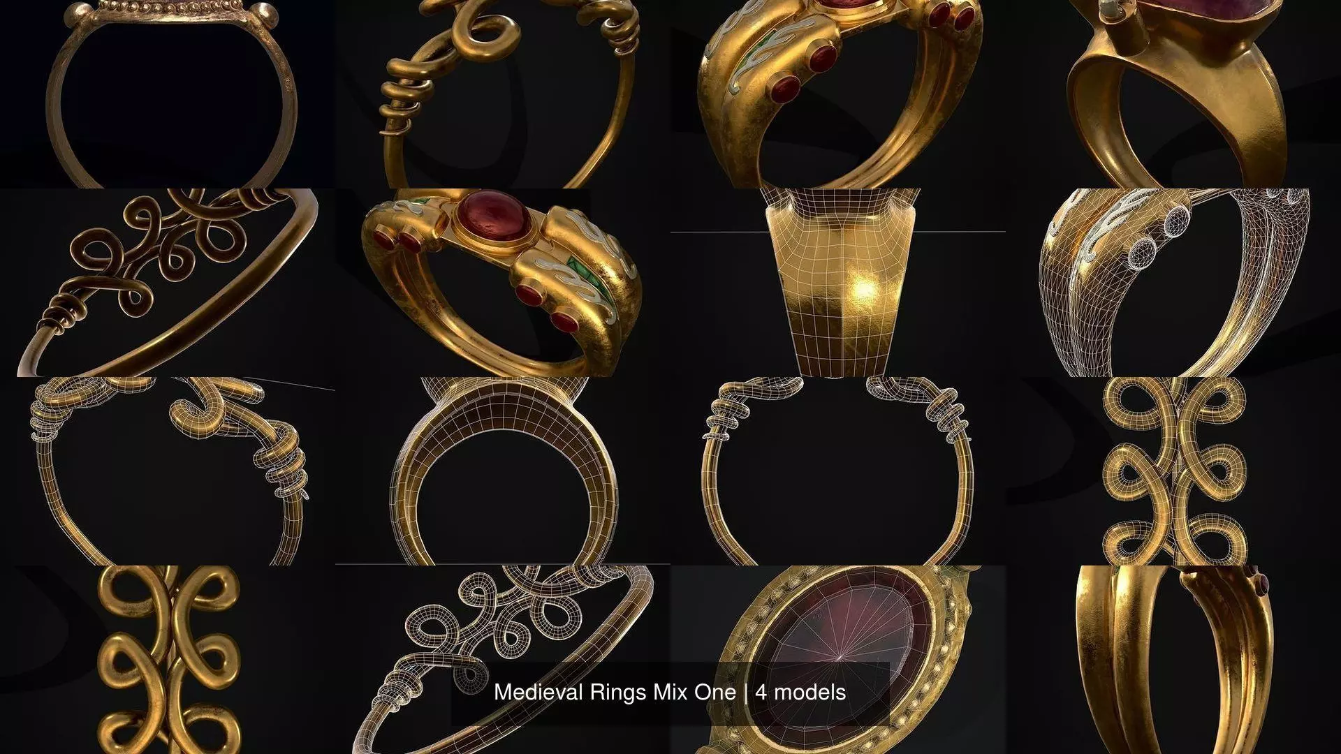 Medieval Rings Mix One 3D Model Collection_5