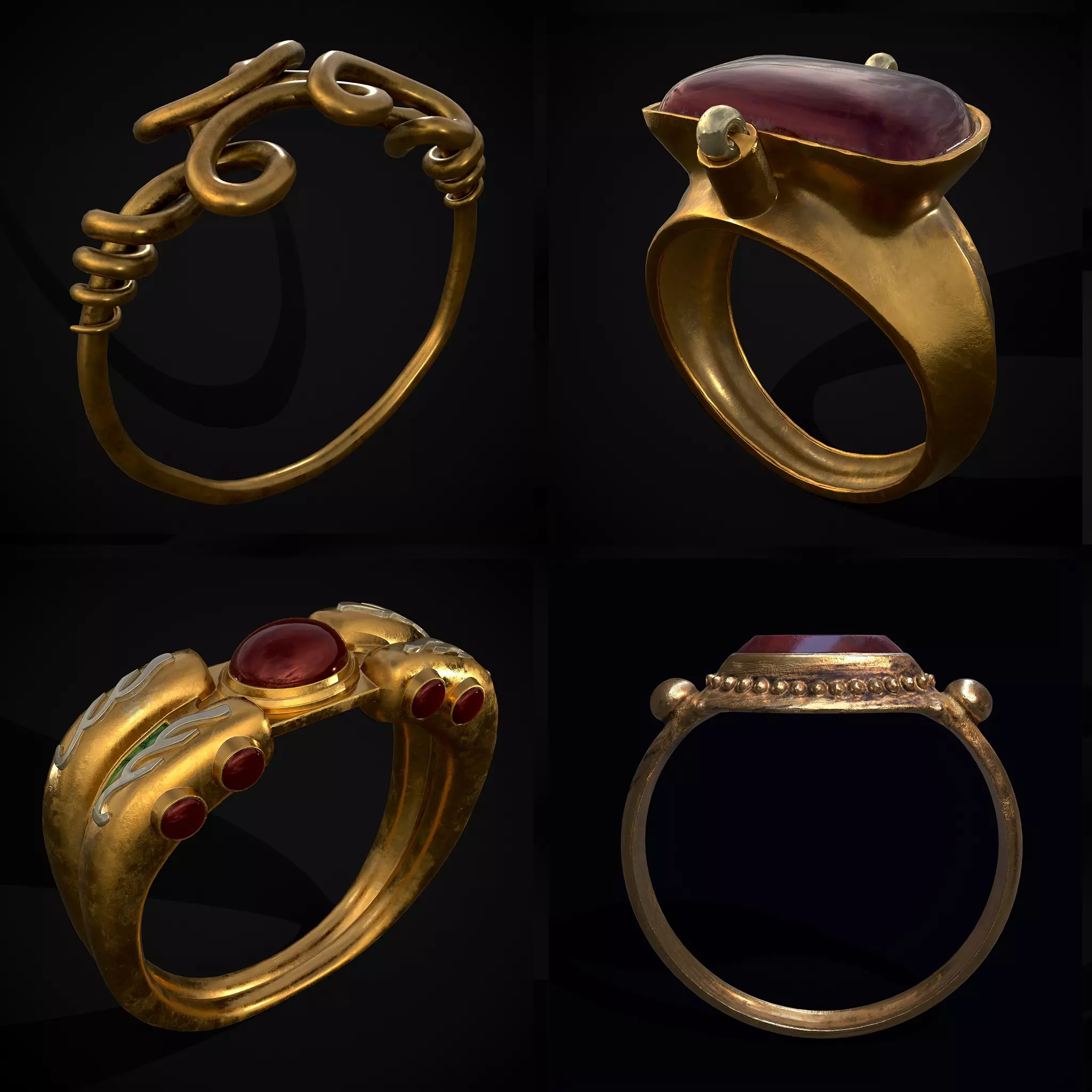 Medieval Rings Mix One 3D Model Collection_0