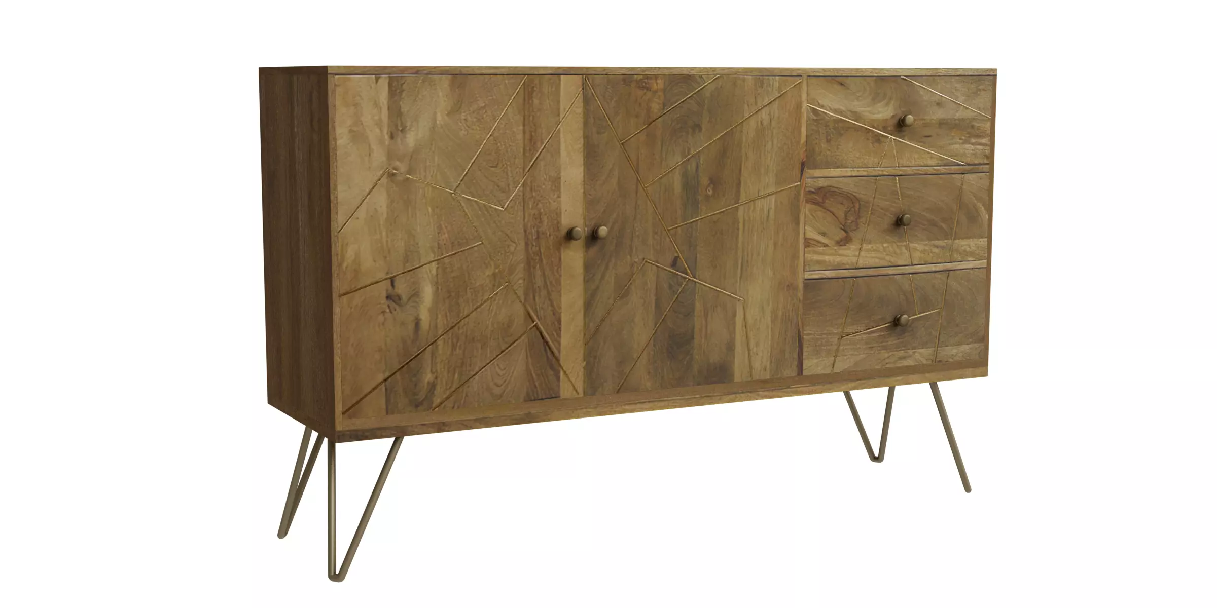 3 Drawers Gold Lines Tv Stand Low-poly 3D model