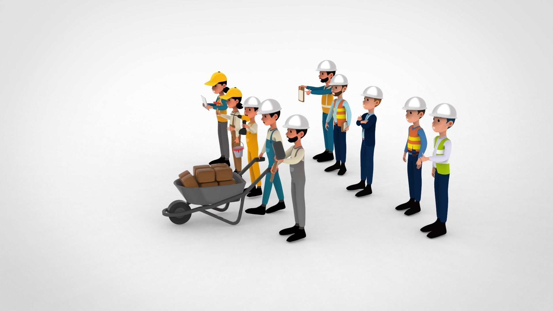 Construction Workers Collection  Low-poly 3D model_4