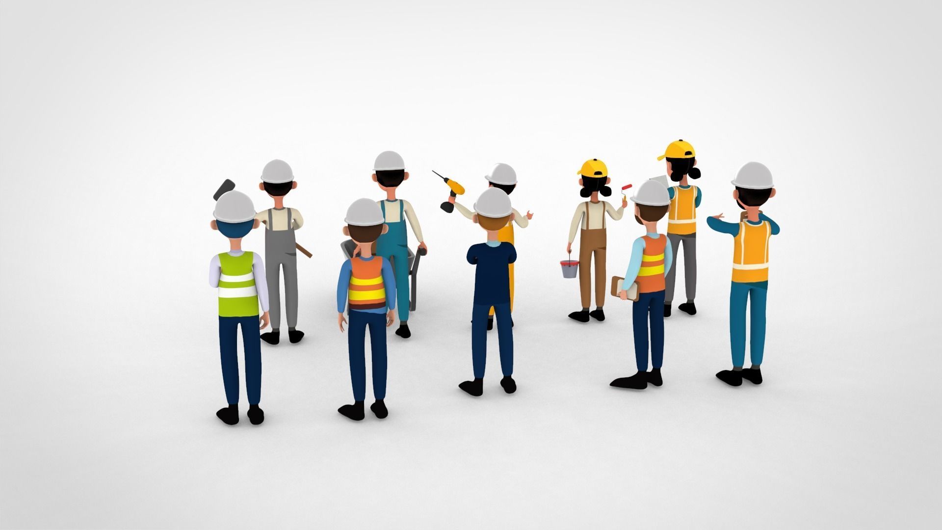 Construction Workers Collection  Low-poly 3D model_7