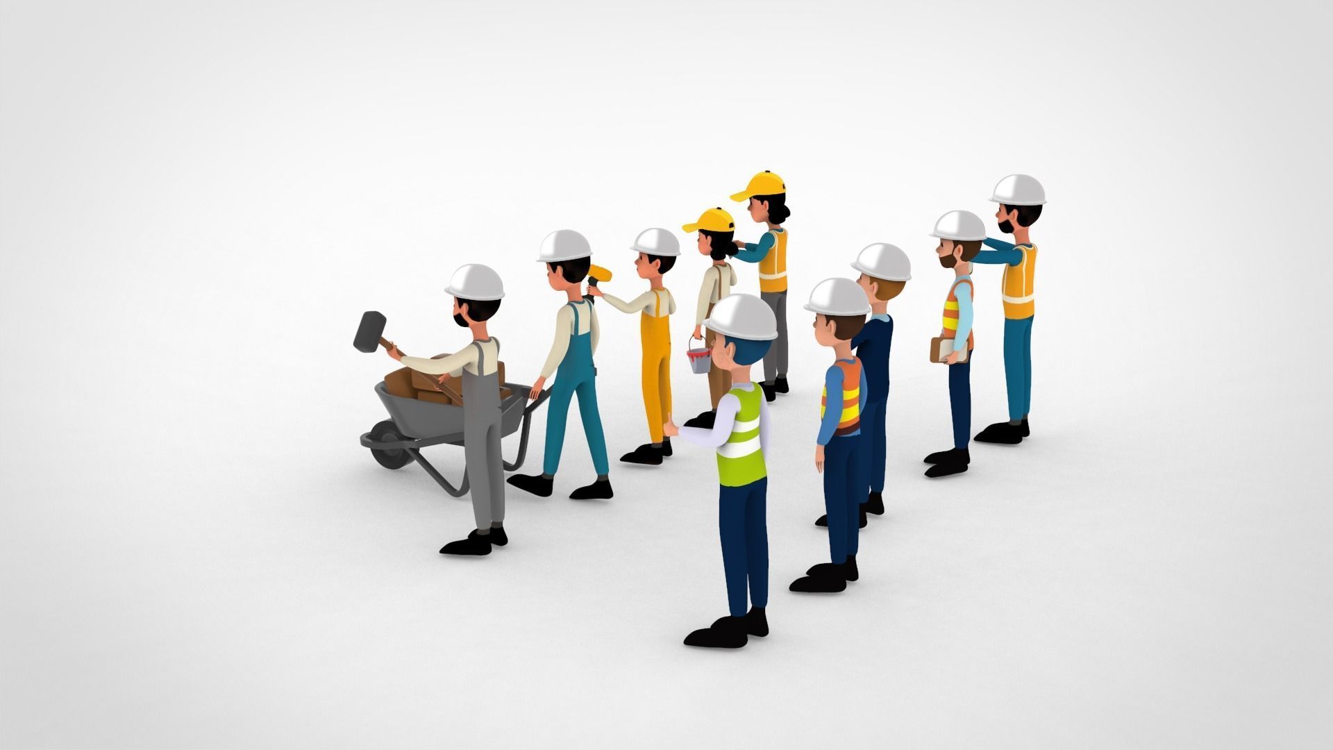 Construction Workers Collection  Low-poly 3D model_8