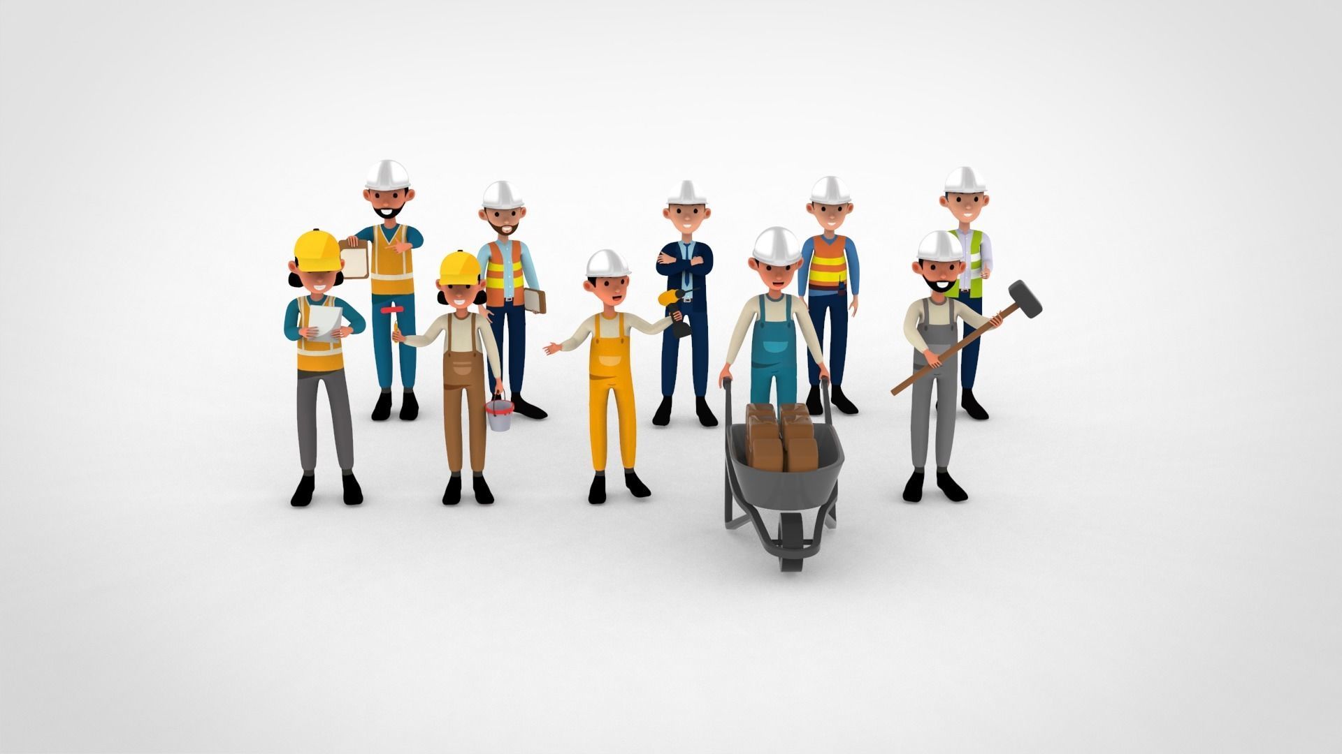 Construction Workers Collection  Low-poly 3D model_1