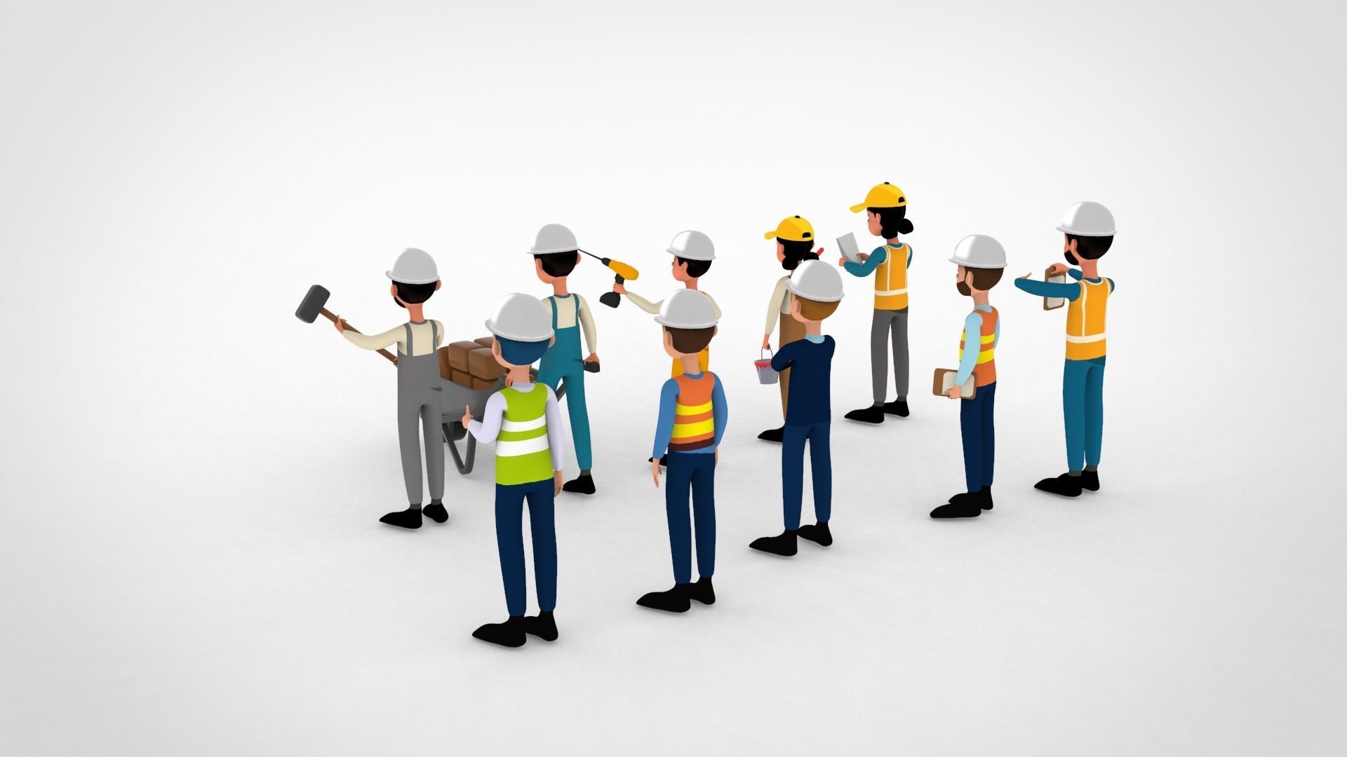 Construction Workers Collection  Low-poly 3D model_6