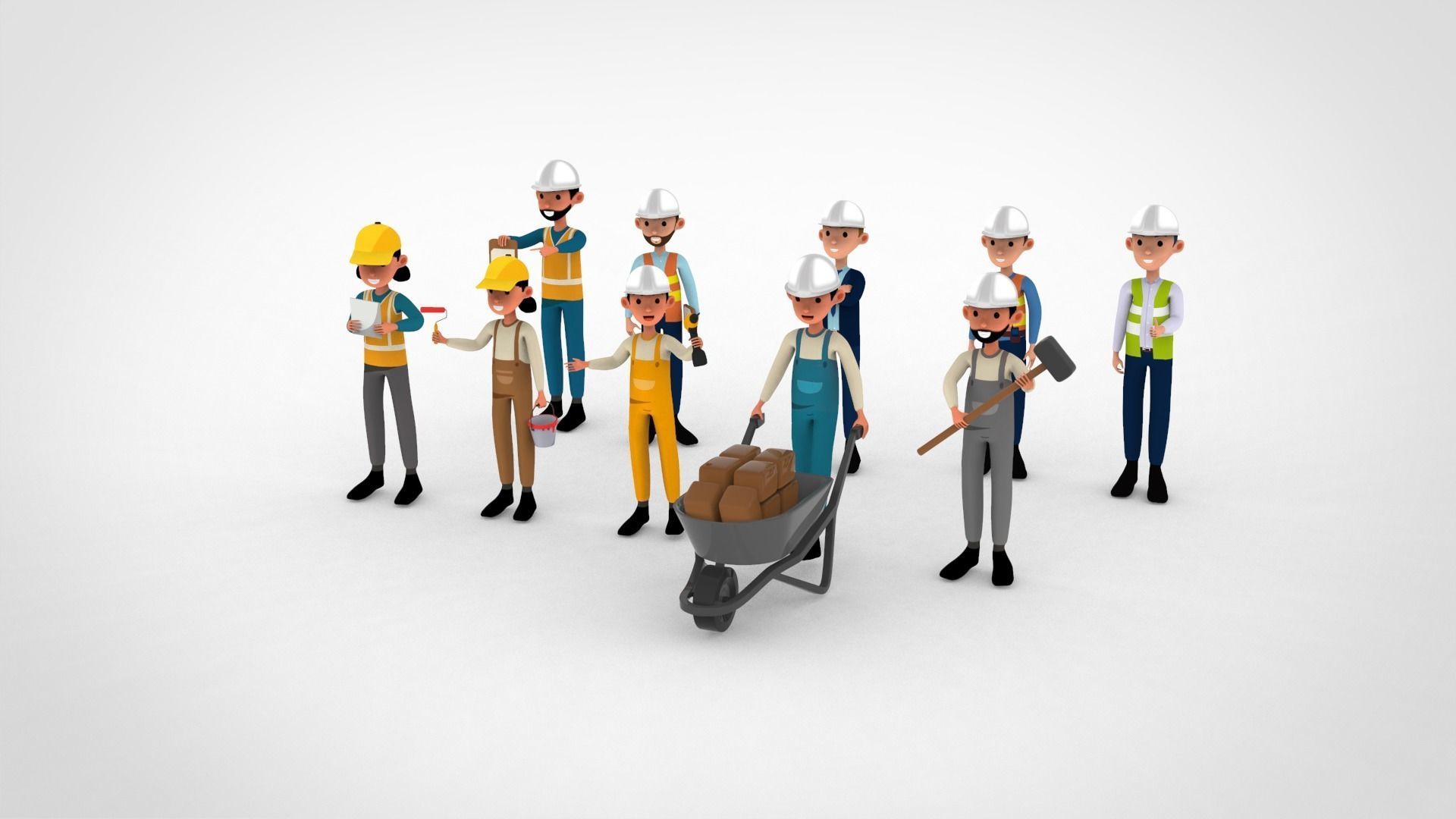 Construction Workers Collection  Low-poly 3D model_2