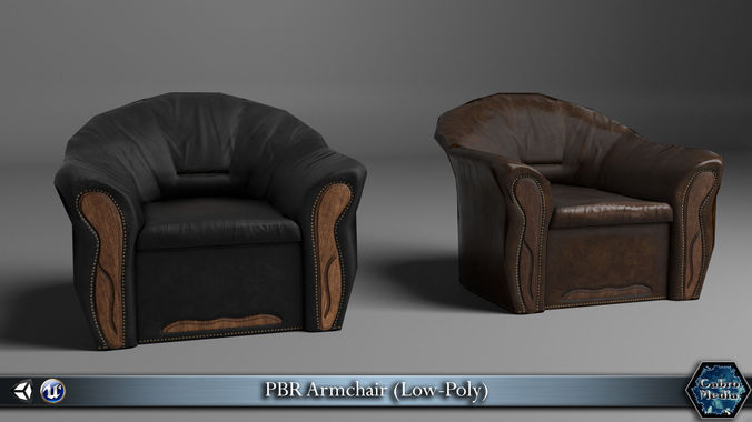 PBR Armchair leather chair and leather chair Low-poly 3D model