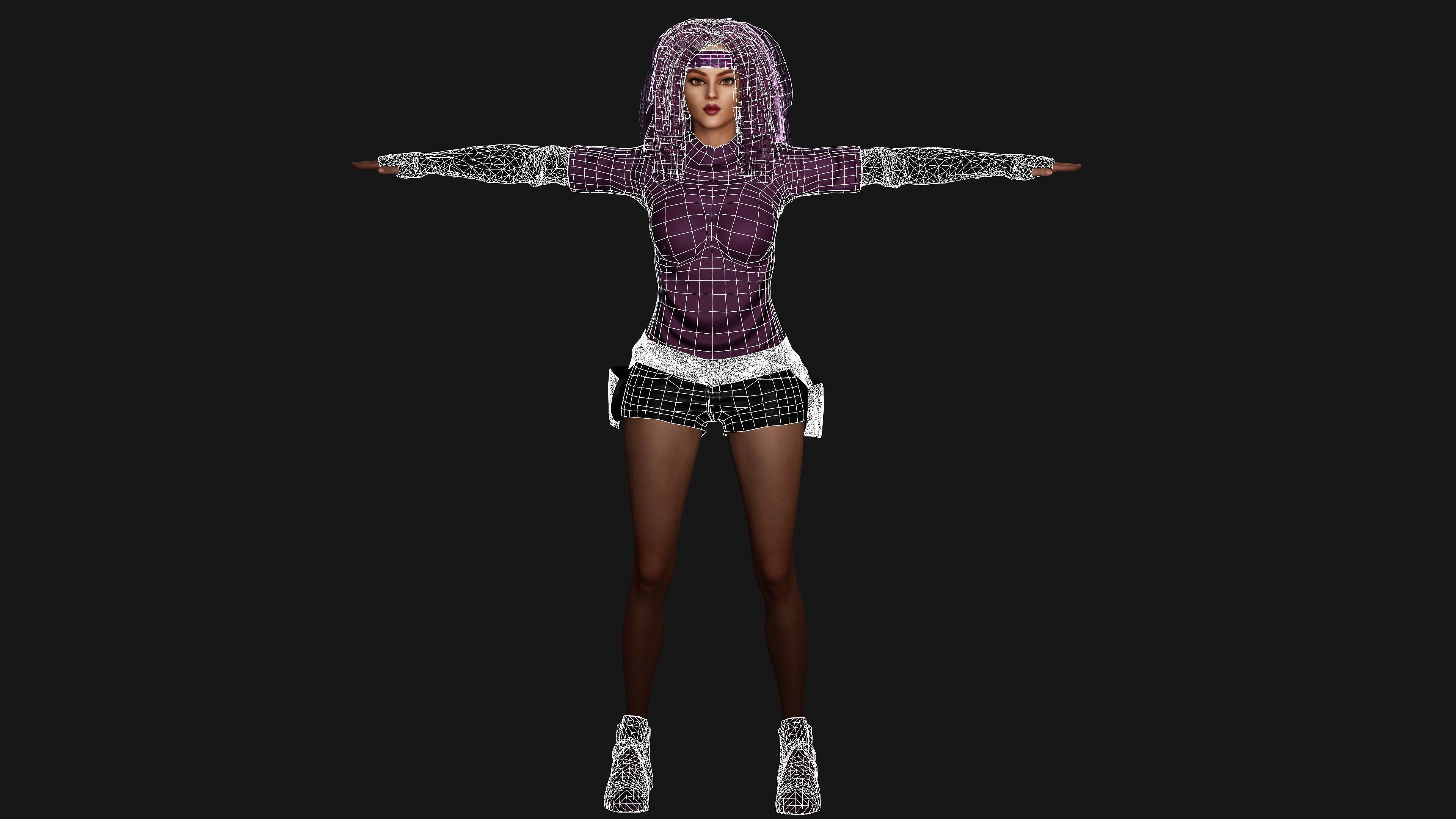 AAA 3D SKINY CURVY BARBIE STREET WEAR-REALISTIC RIGGED CHARACTER Low-poly 3D model_22