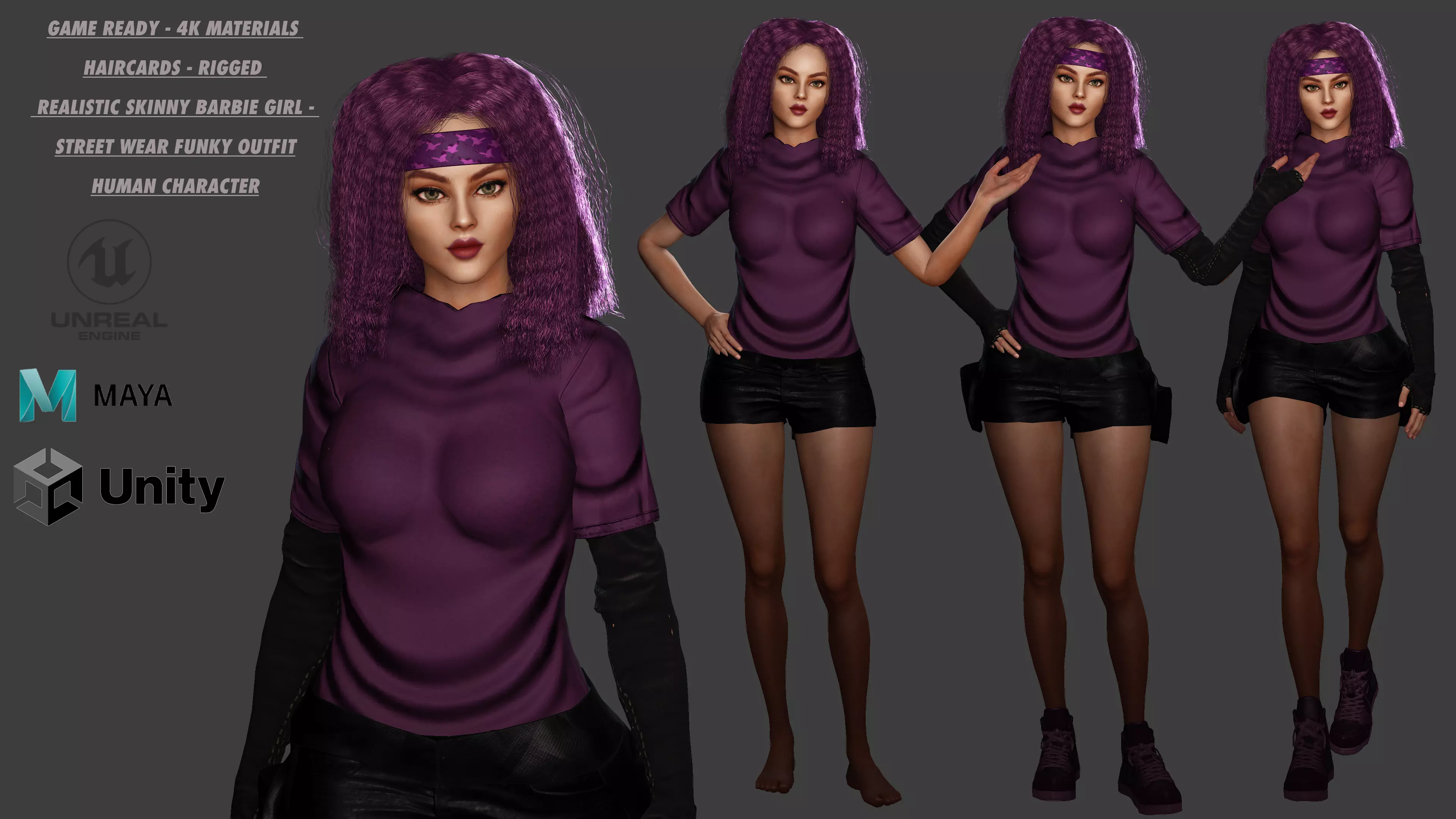 AAA 3D SKINY CURVY BARBIE STREET WEAR-REALISTIC RIGGED CHARACTER Low-poly 3D model_0