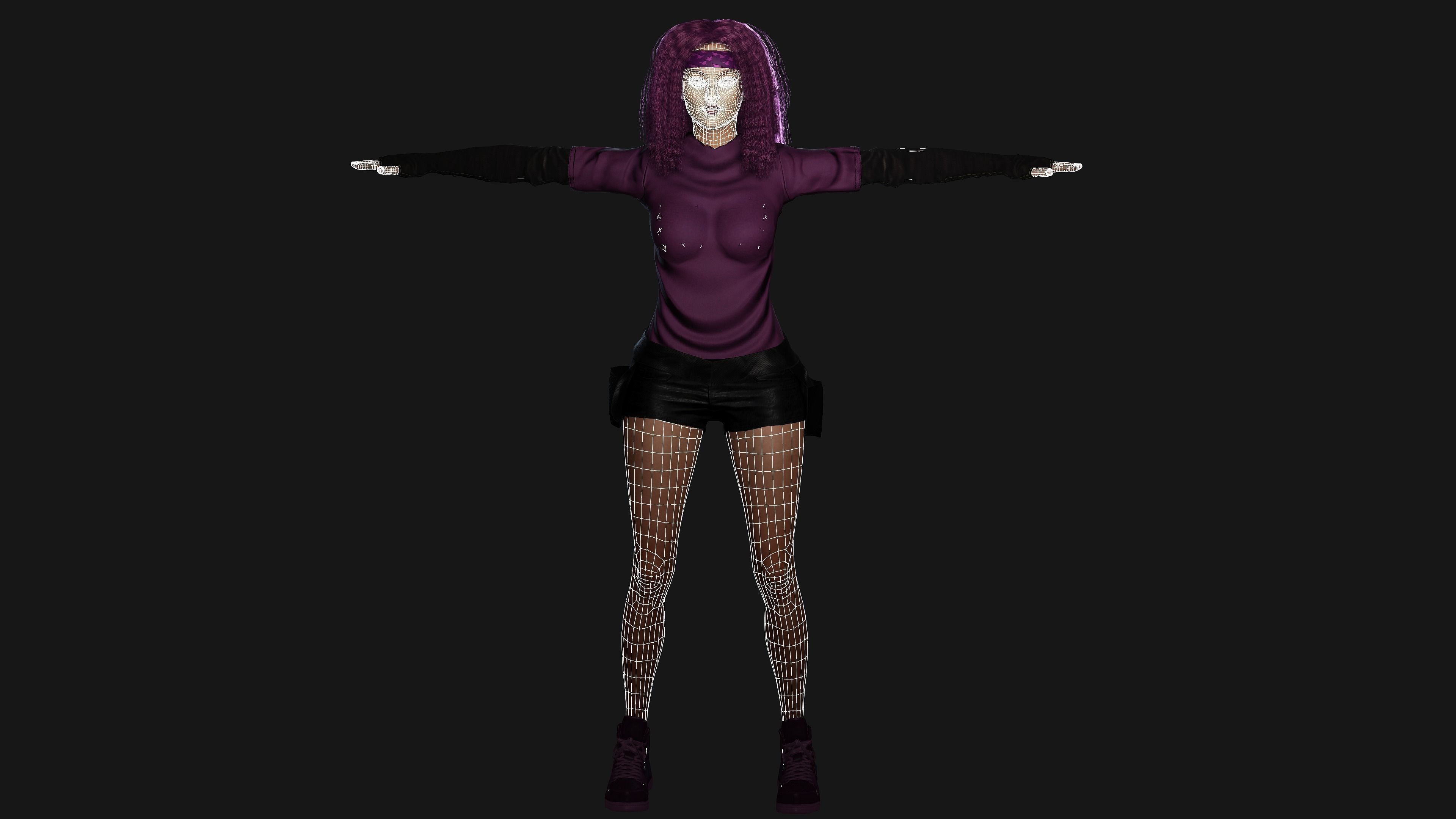 AAA 3D SKINY CURVY BARBIE STREET WEAR-REALISTIC RIGGED CHARACTER Low-poly 3D model_23