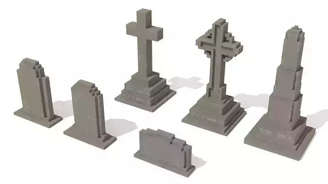 Voxel Tombstone Collection Low-poly 3D model