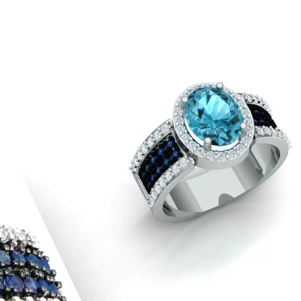 Aquamarine and Sapphire Ring 3D print model