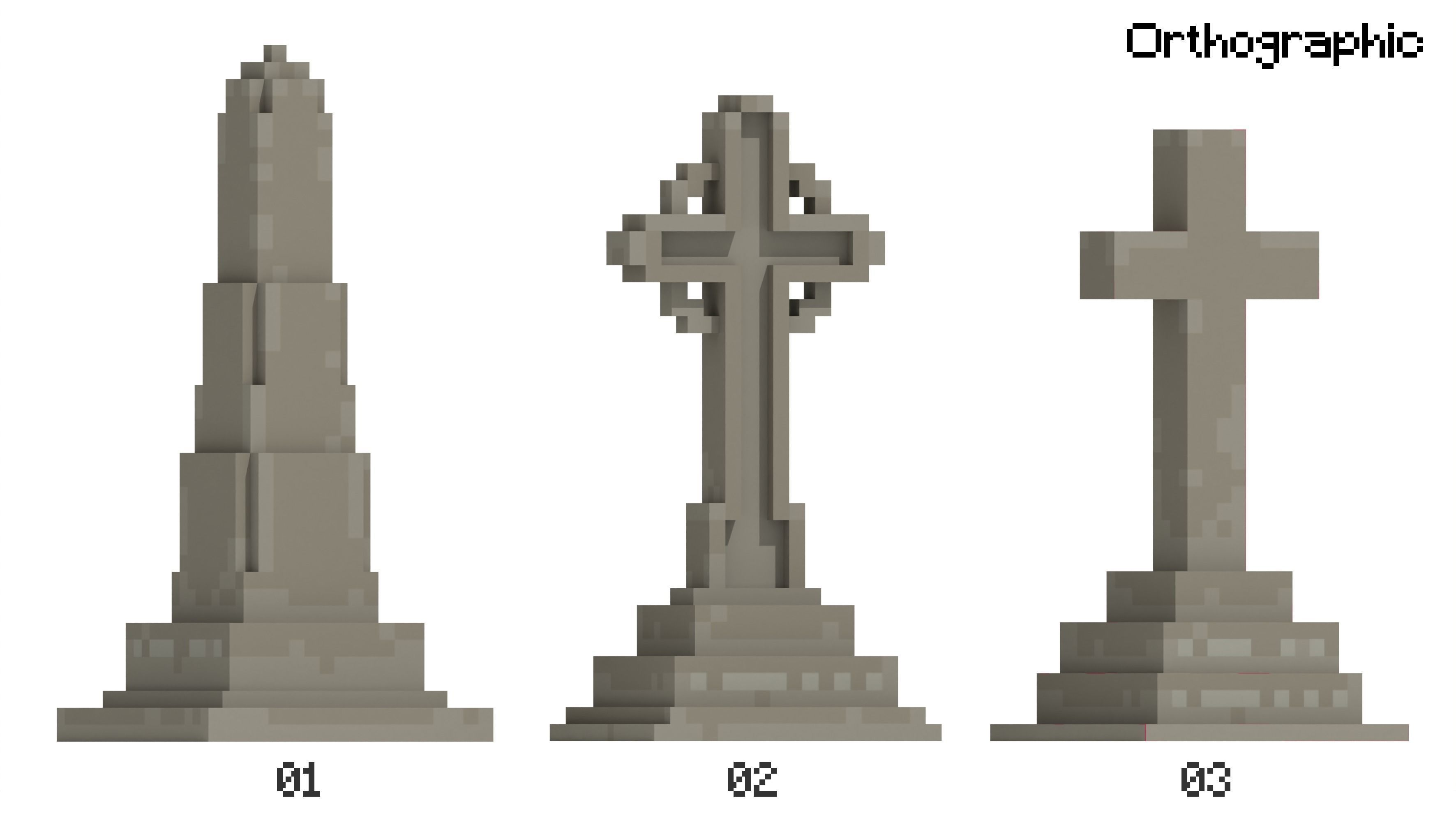 Voxel Tombstone Set 1 3D model_1