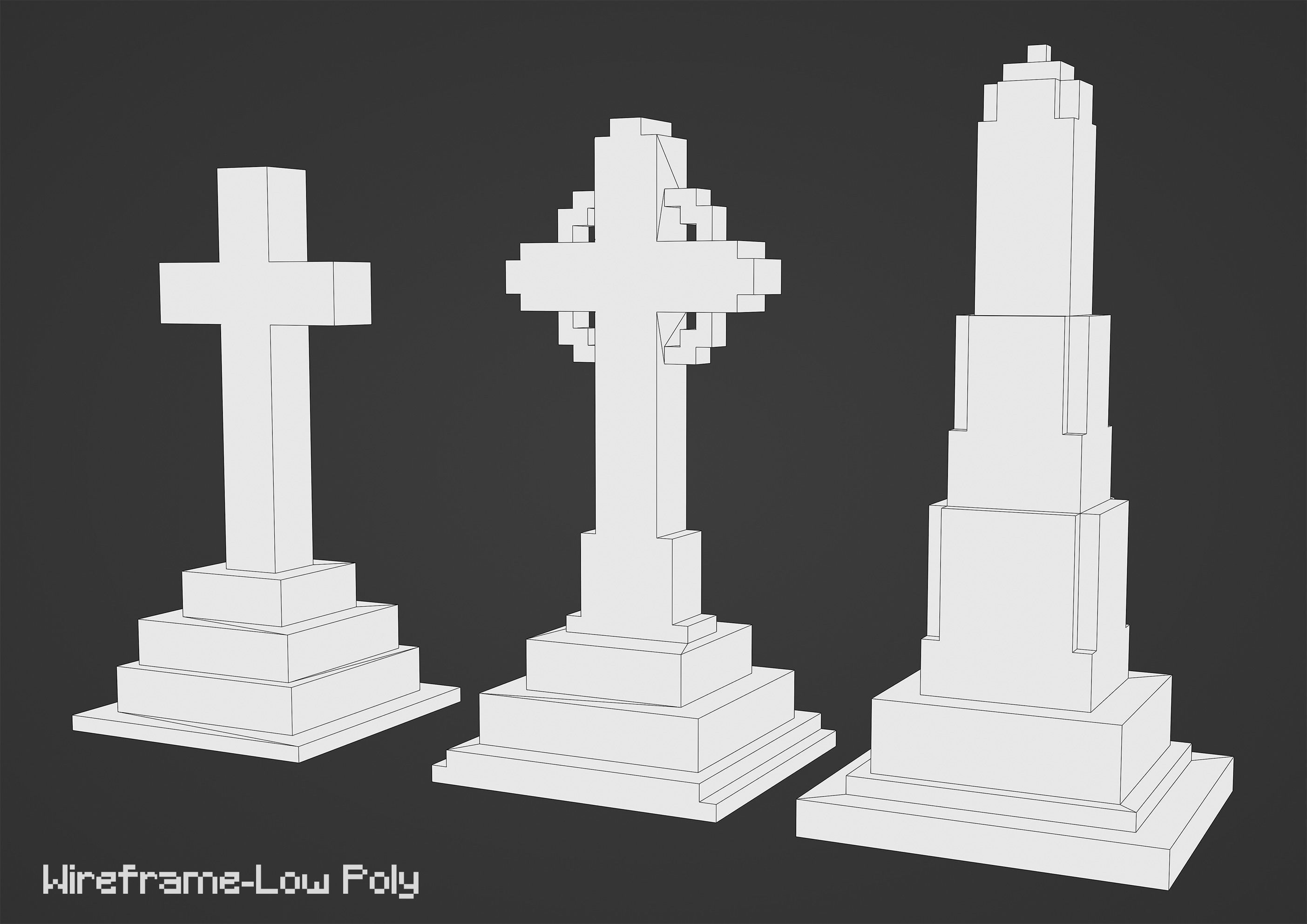 Voxel Tombstone Set 1 3D model_2