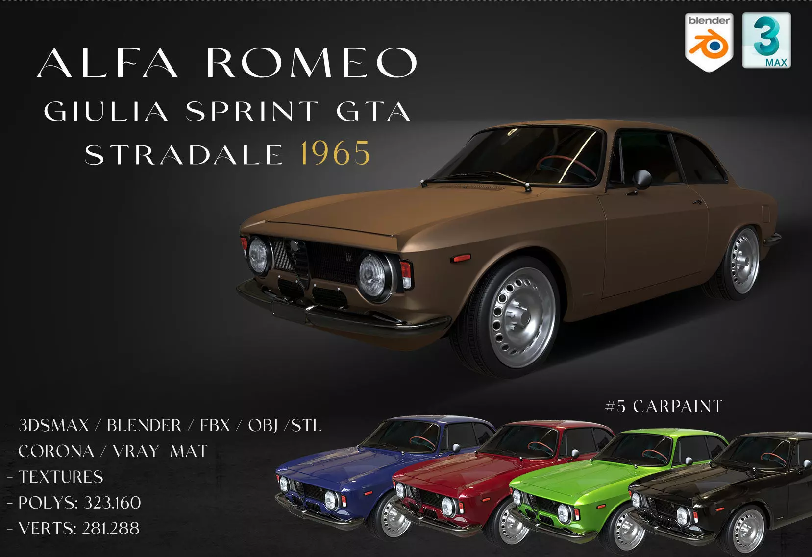  Alfa Romeo Giulia Sprint GTA Stradale 1965 Free low-poly 3D model_0