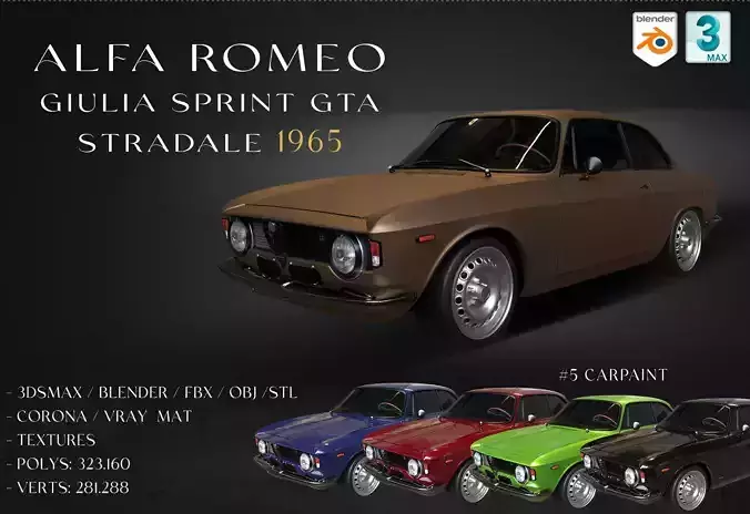  Alfa Romeo Giulia Sprint GTA Stradale 1965 Free low-poly 3D model