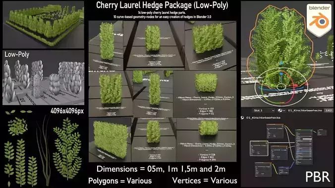 Cherry Laurel Hedge Package  Low-poly 3D model