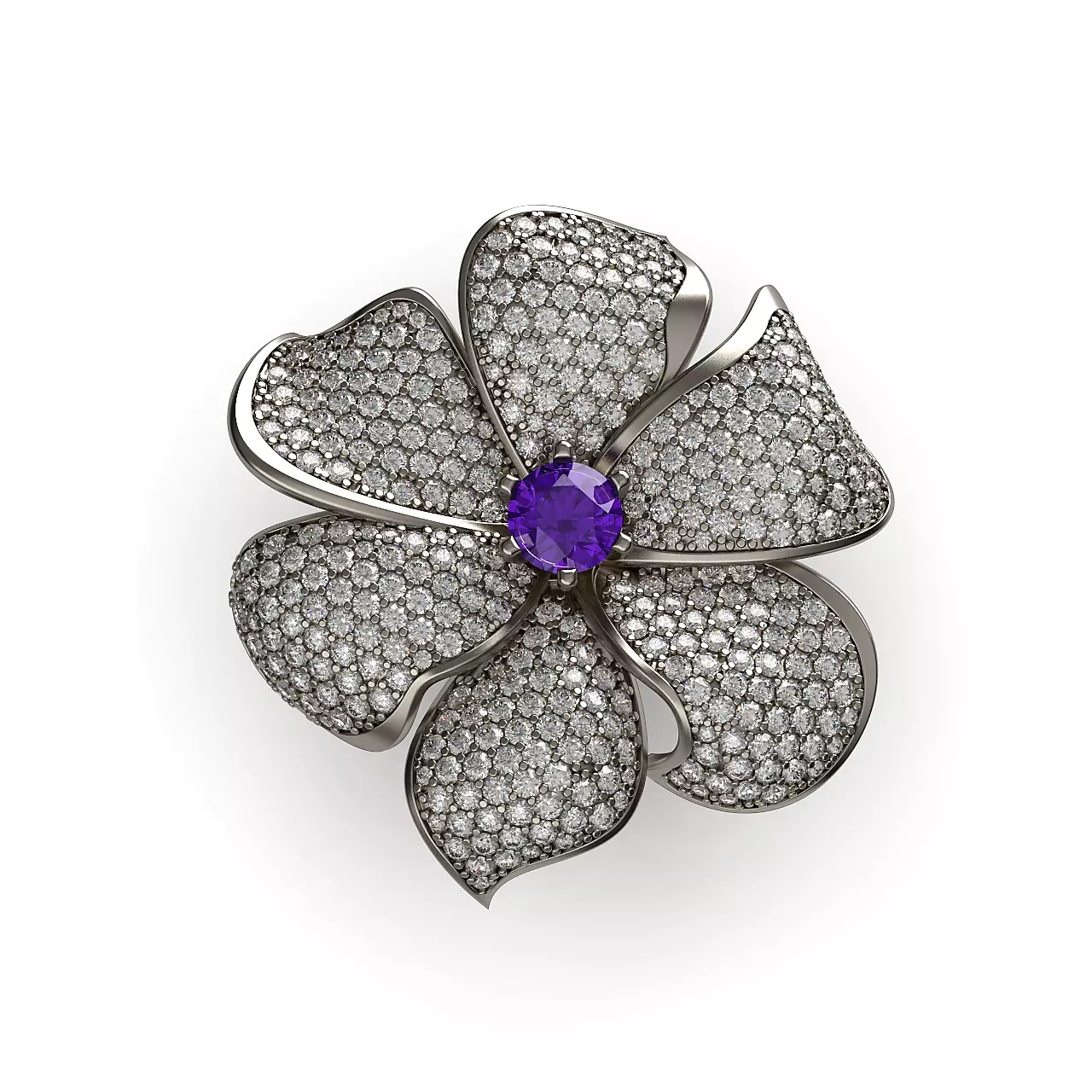 Large Flower Diamond Cocktail Ring CR 5 3D print model