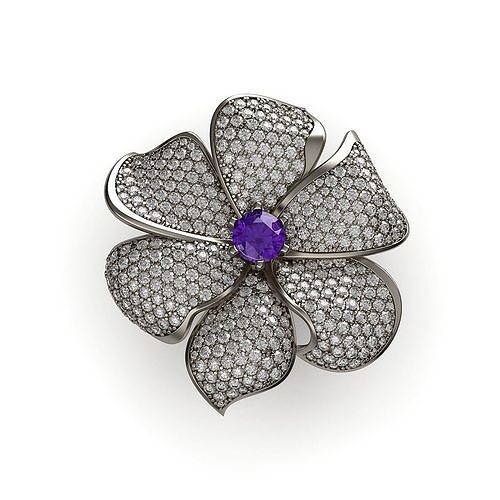 Large Flower Diamond Cocktail Ring CR 5 3D print model