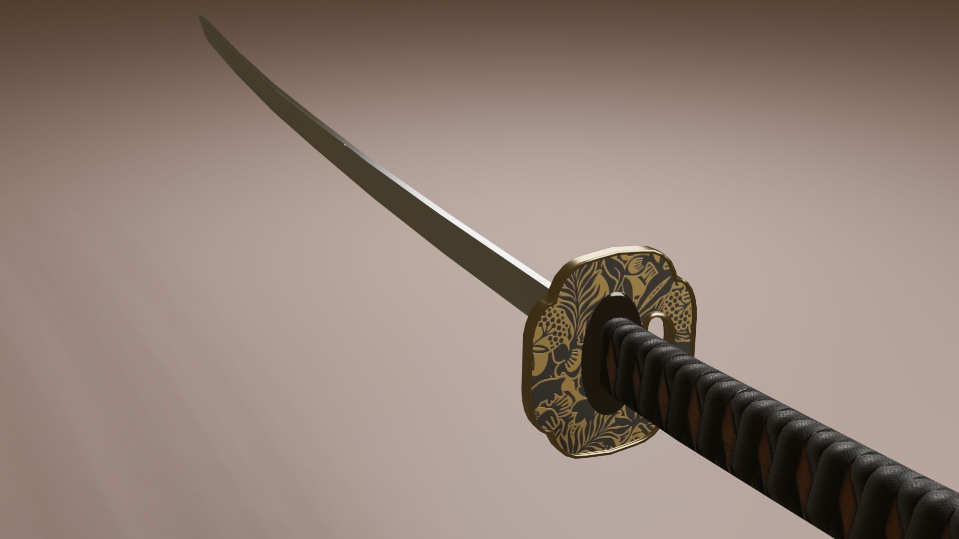 Samurai sword Low-poly 3D model_3