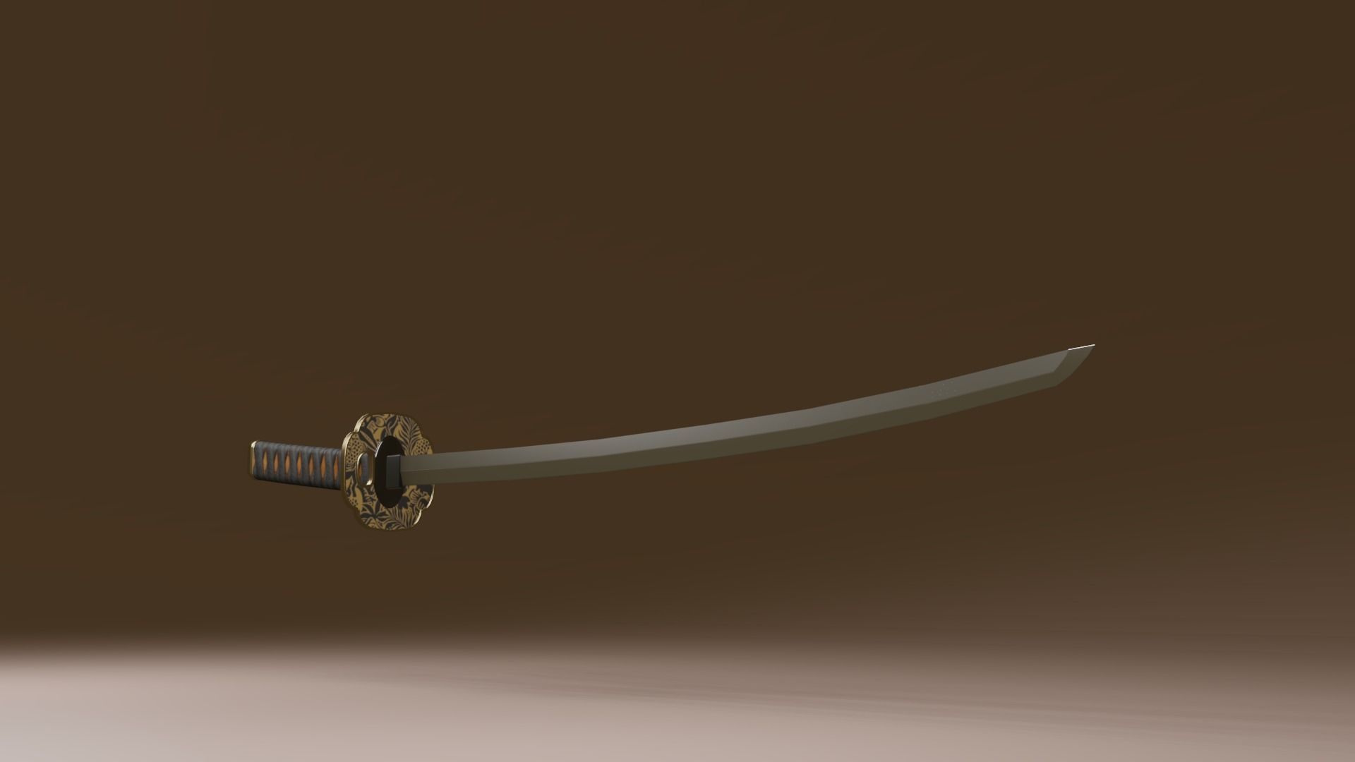 Samurai sword Low-poly 3D model_2