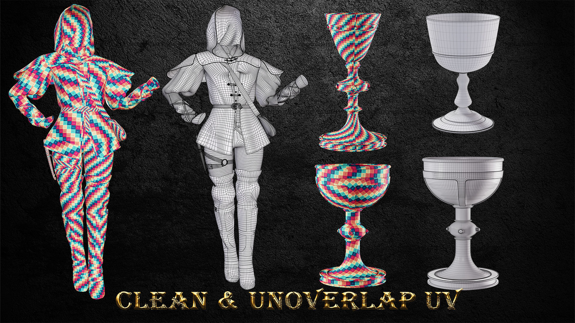 GRAILS QUEEN with 10 GODS GRAILS Low-poly 3D model_4