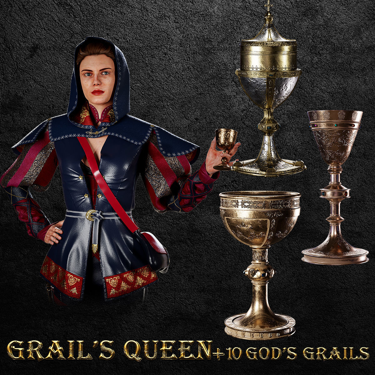 GRAILS QUEEN with 10 GODS GRAILS Low-poly 3D model_5