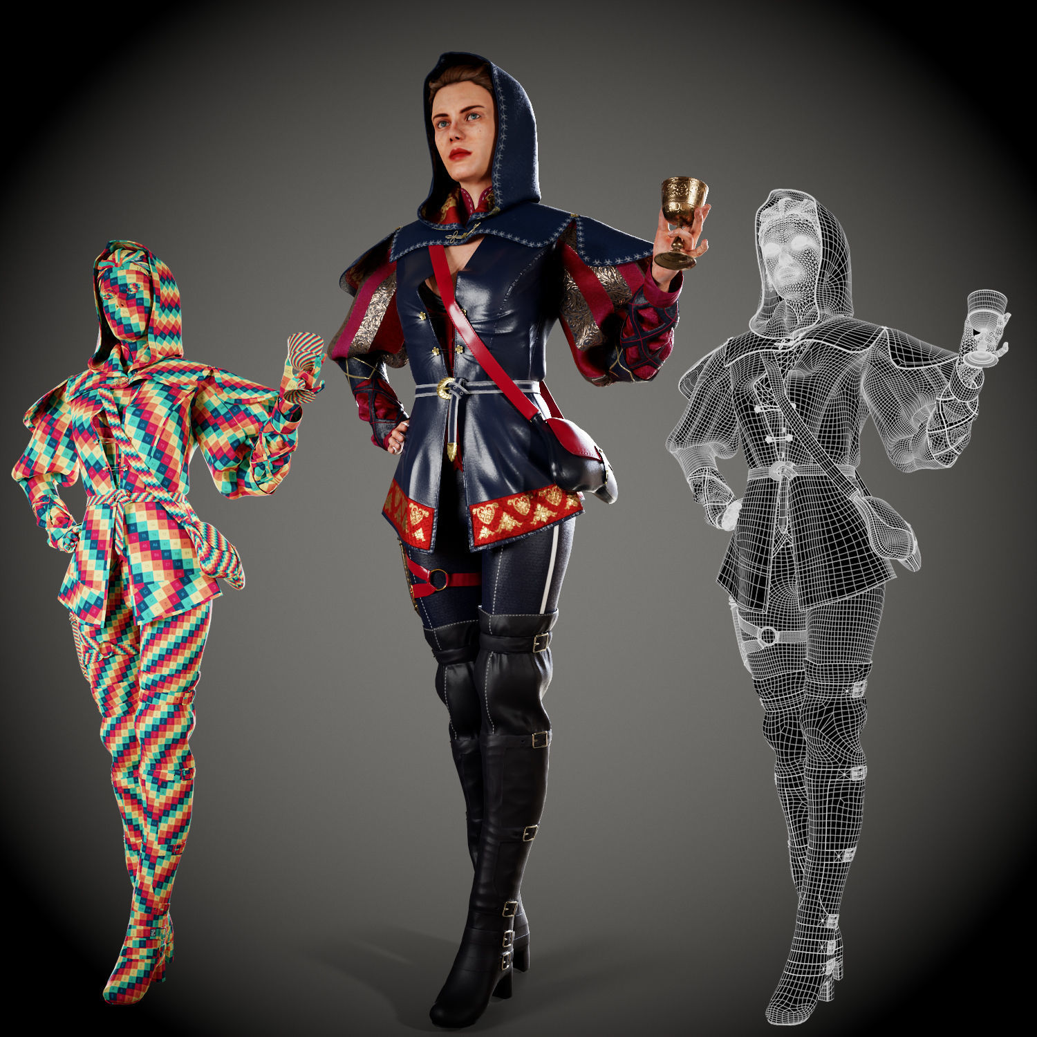 GRAILS QUEEN with 10 GODS GRAILS Low-poly 3D model_10