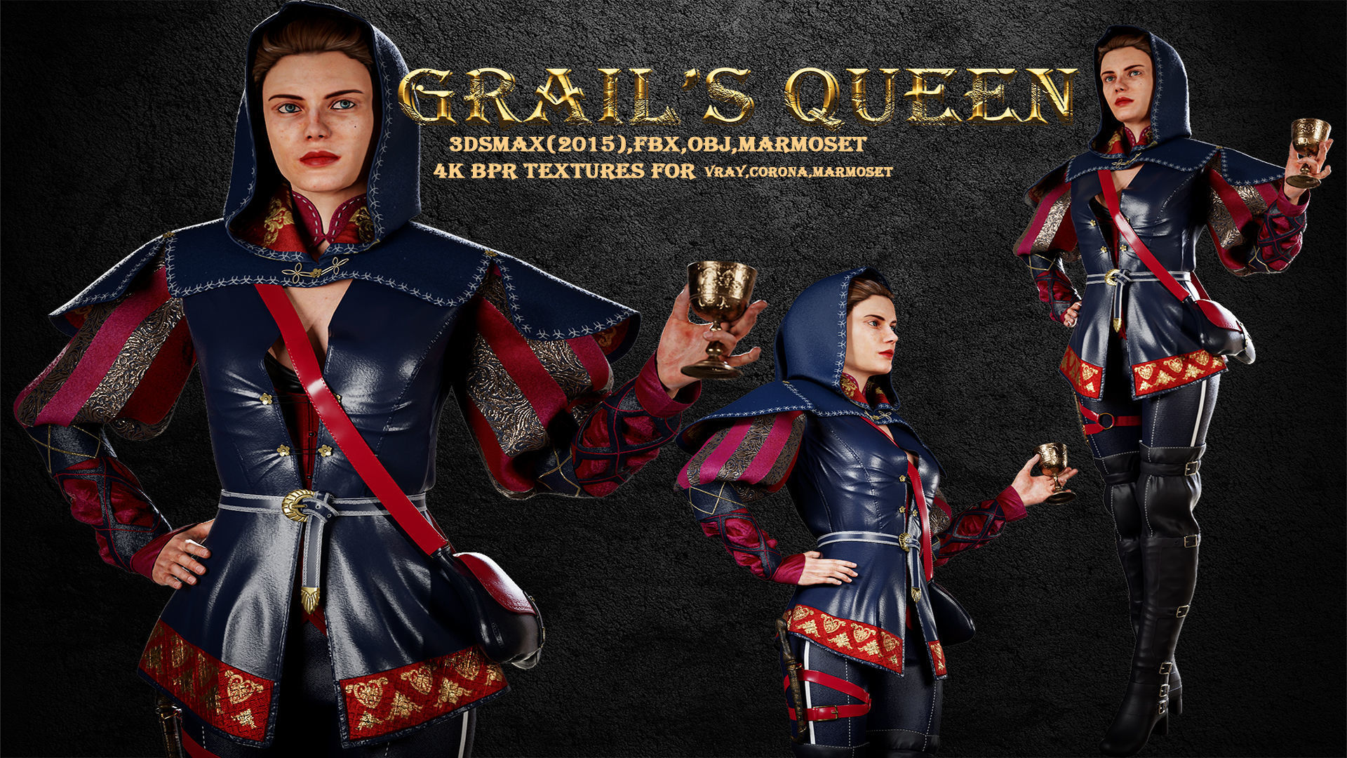 GRAILS QUEEN with 10 GODS GRAILS Low-poly 3D model_2