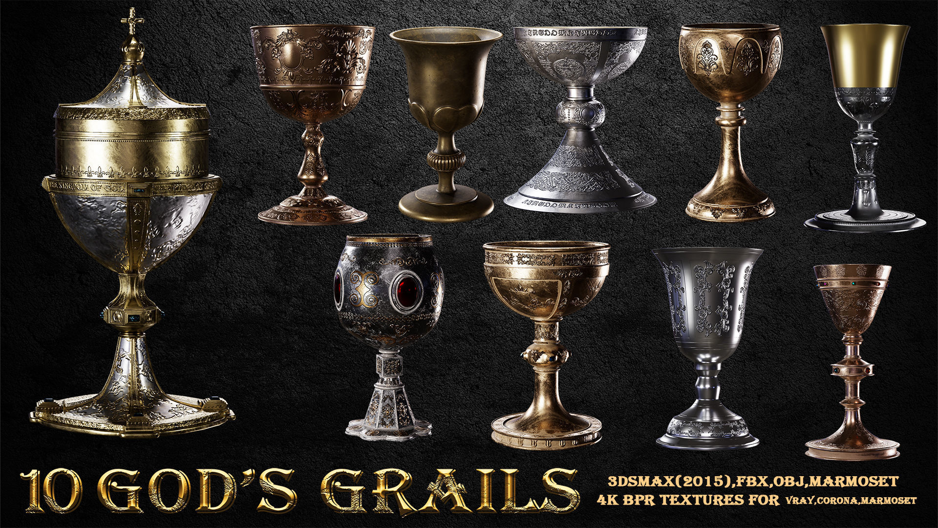 GRAILS QUEEN with 10 GODS GRAILS Low-poly 3D model_3