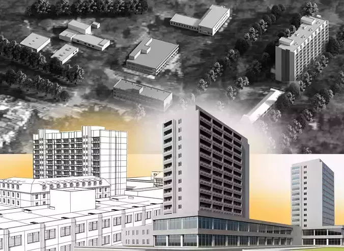 building set  Irpin military hospital multi storey building  3D model