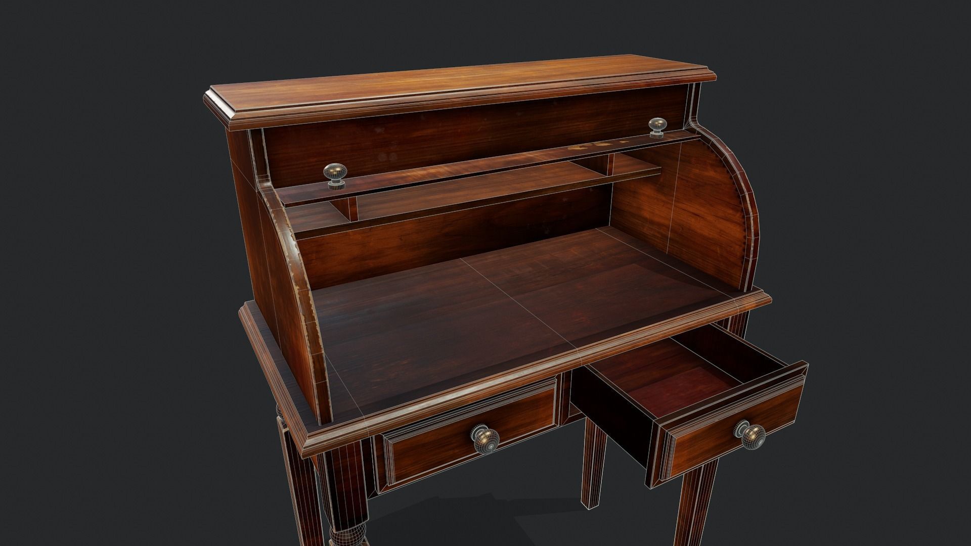Roll Top Desk - Tutorial Included 3D model_13