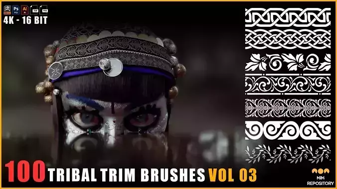 100 Tribal Trim Brushes - Border Pattern - Roll Brush - VOL 03