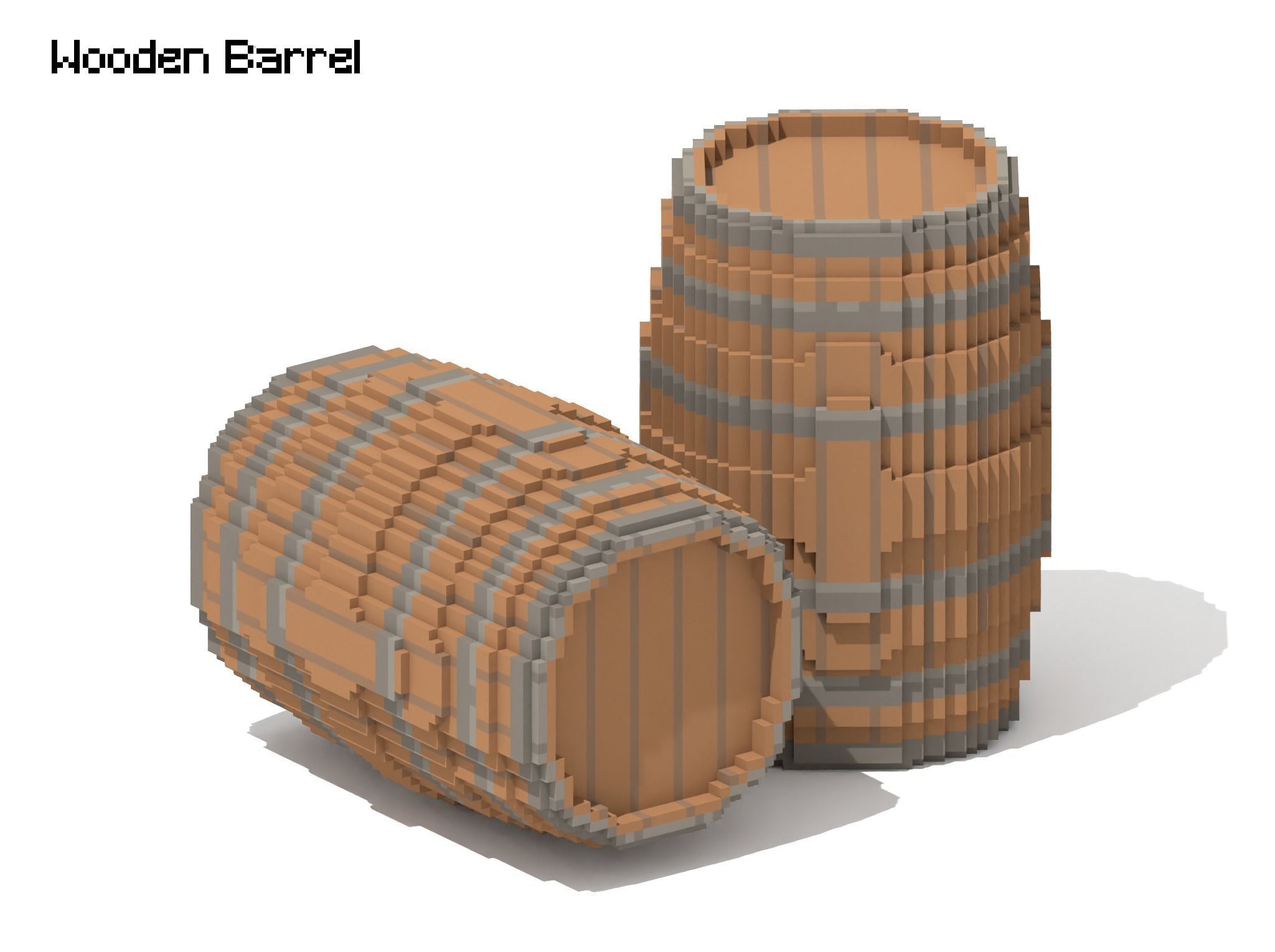 Voxel Wooden Barrel 2 3D model_1