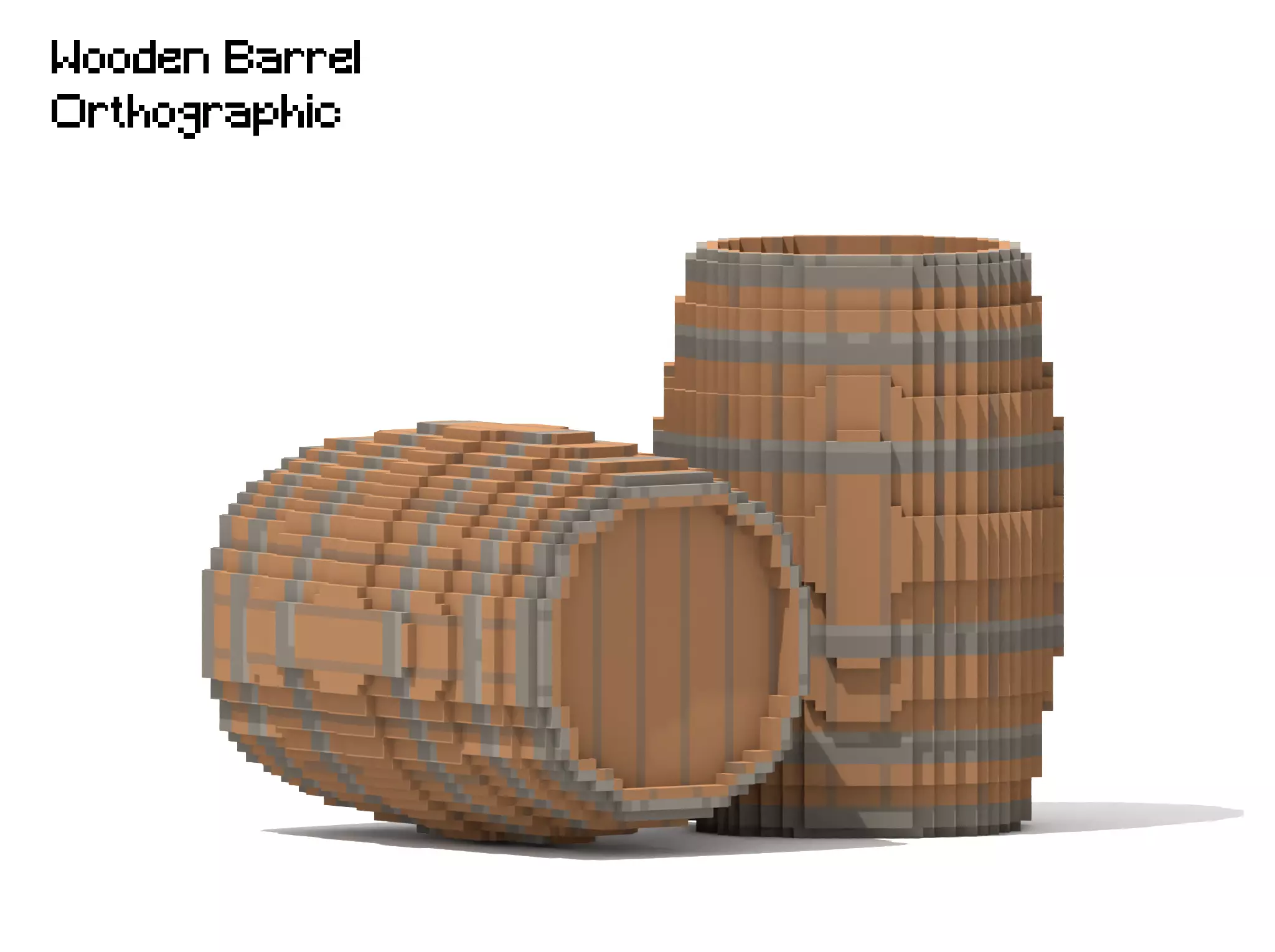 Voxel Wooden Barrel 2 3D model_0