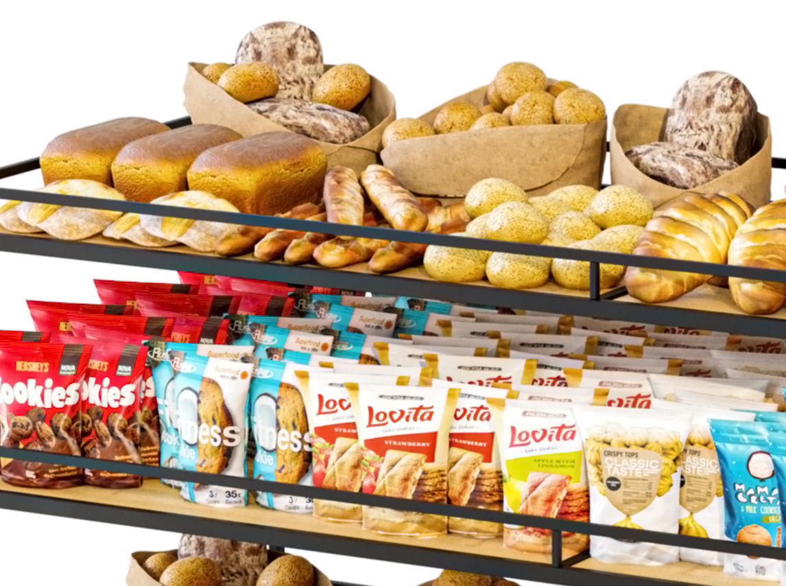 Showcase in a supermarket with pastries 3D model_2