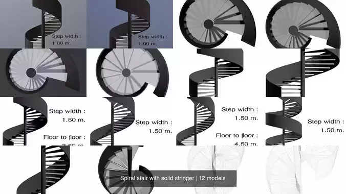 Spiral stair with solid stringer 3D Model Collection