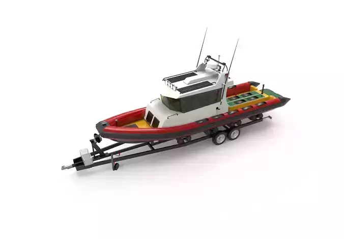 Patrol boat with trailer 3D model