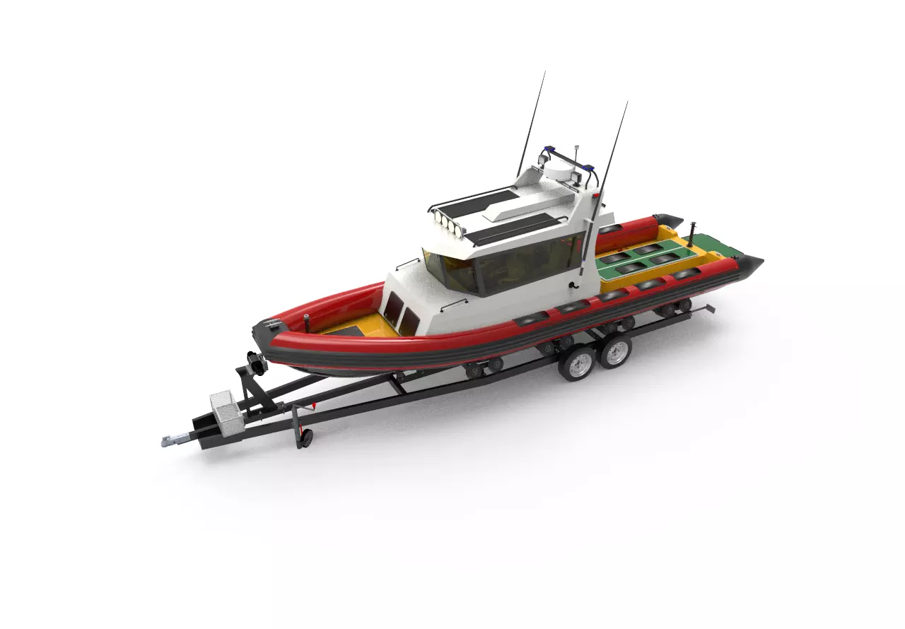 Patrol boat with trailer 3D model_0