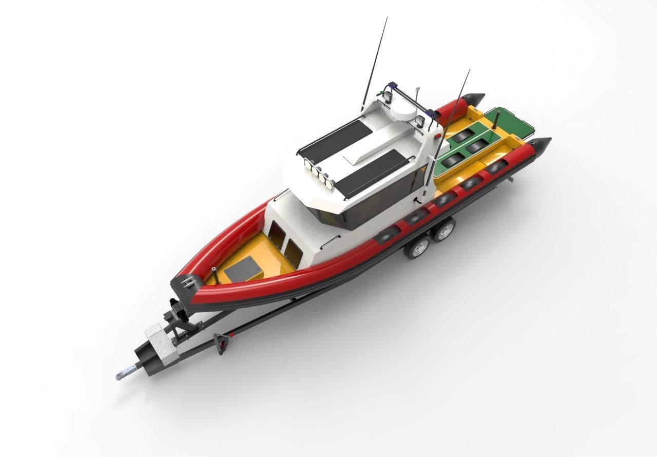 Patrol boat with trailer 3D model_1