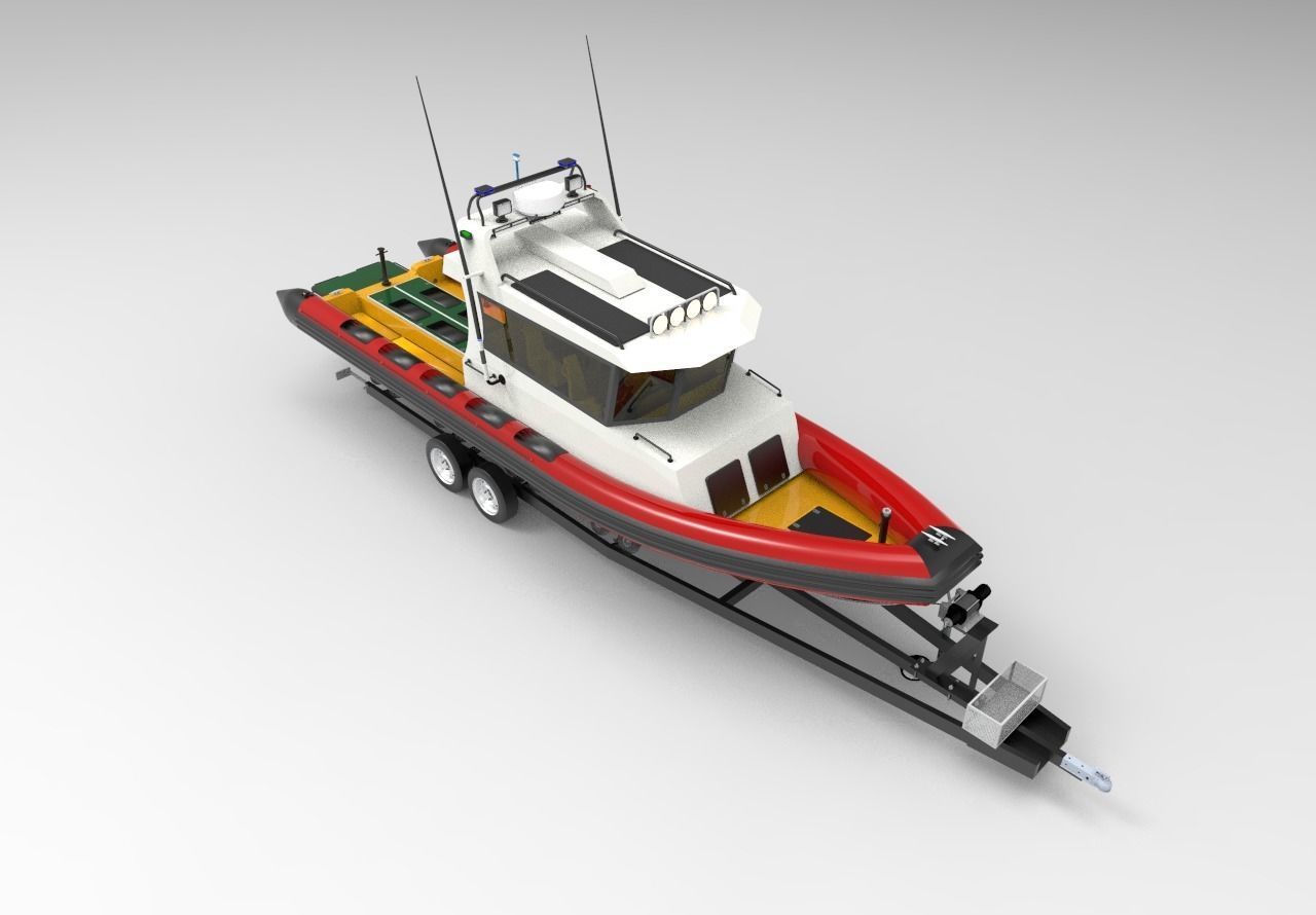 Patrol boat with trailer 3D model_5