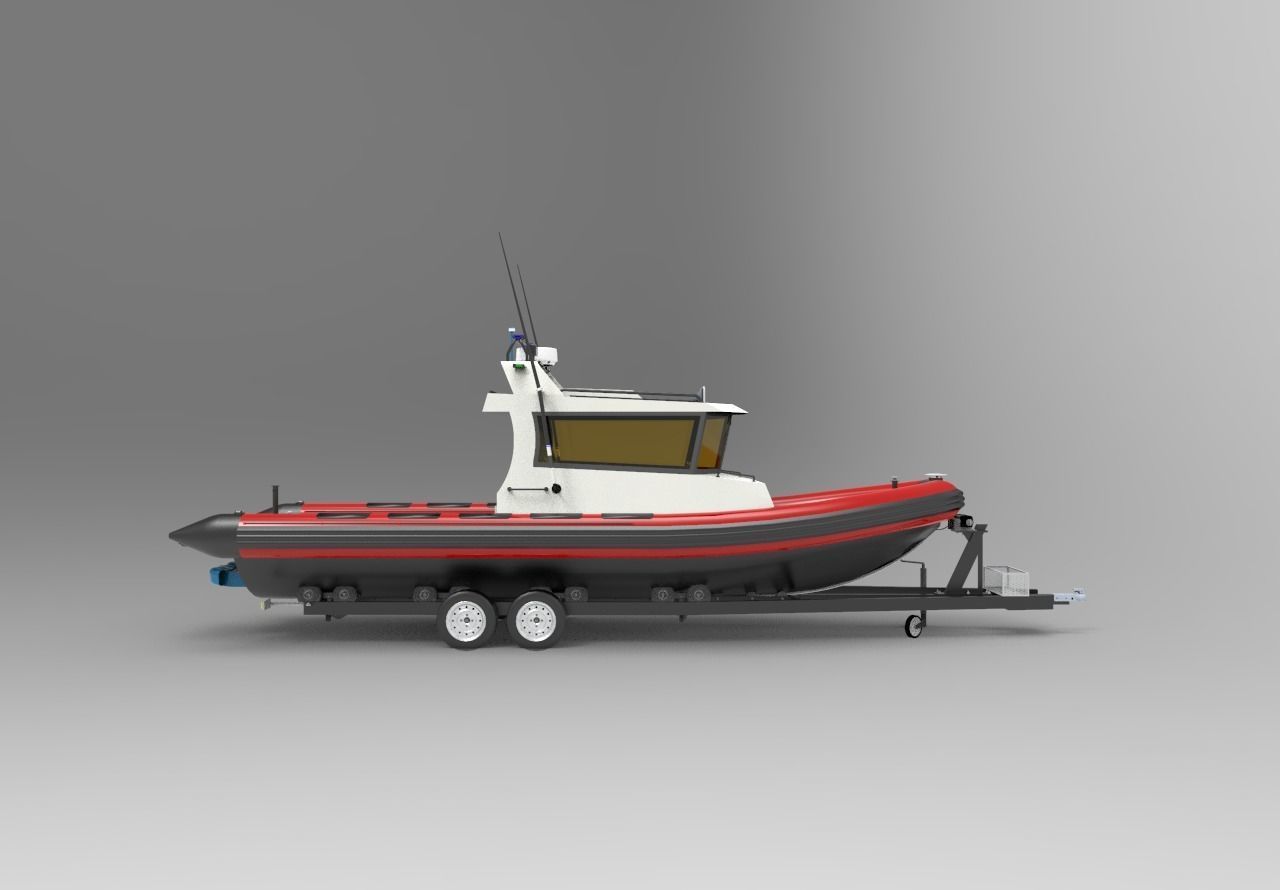 Patrol boat with trailer 3D model_4