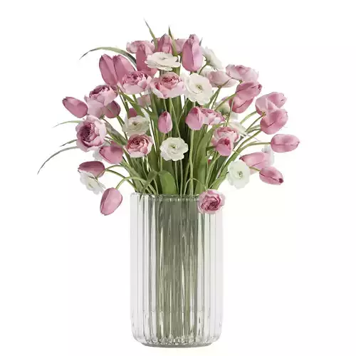 Flowers Bouquet In Glass Vase   01